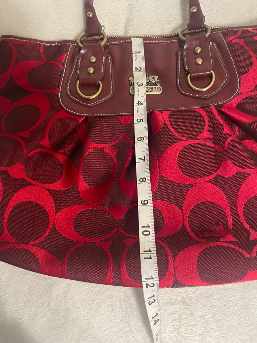 Coach Red and Burgundy Signature Tote